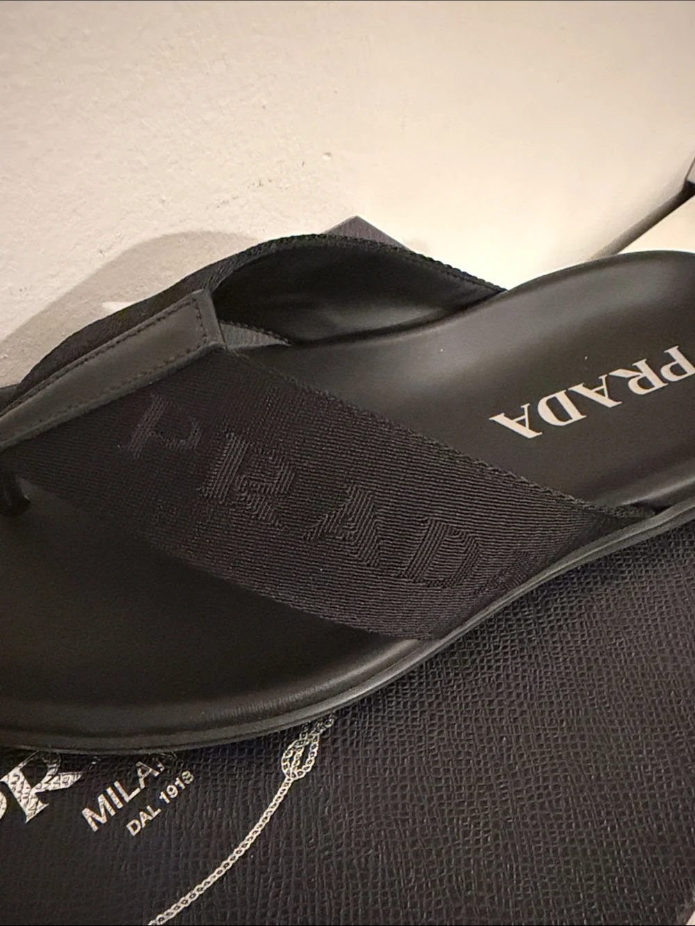 Prada Black Logo Thong Sandals for Men
